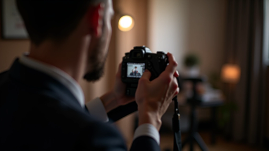 Photographer checking shutter speed settings on camera display during portrait session