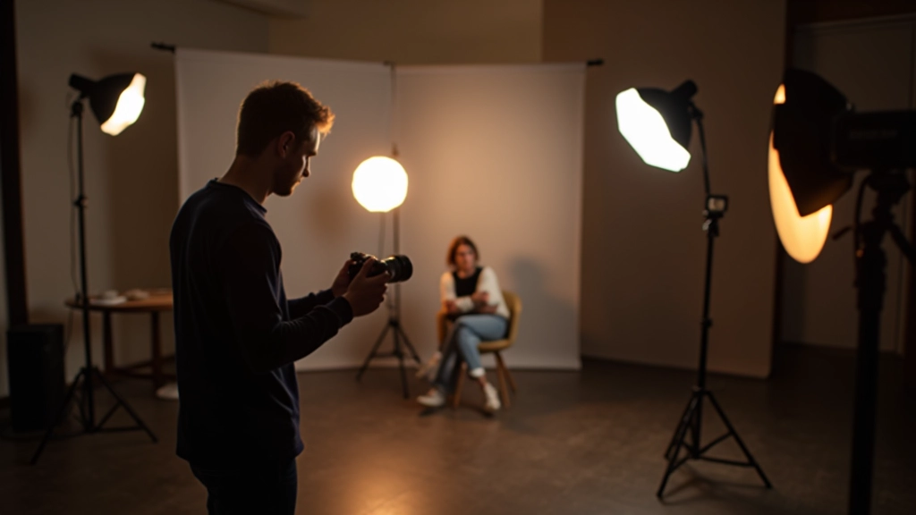 Professional photography studio with portrait lighting setup