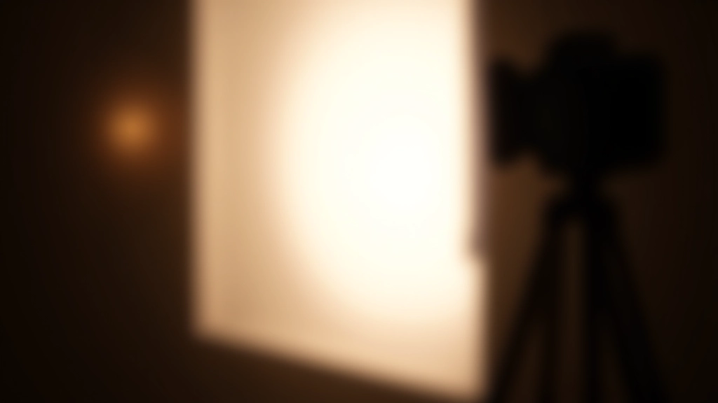 Close-up of softbox diffuser on professional studio light, showing diffusion material and light modifier from side angle with warm studio lighting